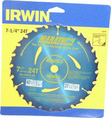 Irwin - 7-1/4" Diam, 5/8" Arbor Hole Diam, 24 Tooth Wet & Dry Cut Saw Blade - Carbide-Tipped, General Purpose Action, Diamond Arbor - Strong Tooling