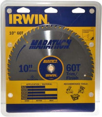 Irwin - 10" Diam, 5/8" Arbor Hole Diam, 60 Tooth Wet & Dry Cut Saw Blade - Carbide-Tipped, Finishing & Trimming Action, Standard Round Arbor - Strong Tooling