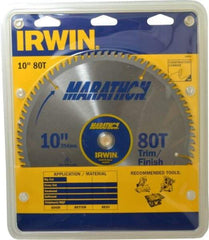 Irwin - 10" Diam, 5/8" Arbor Hole Diam, 80 Tooth Wet & Dry Cut Saw Blade - Carbide-Tipped, Finishing & Trimming Action, Standard Round Arbor - Strong Tooling