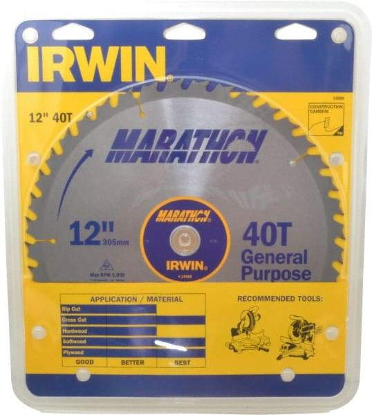 Irwin - 12" Diam, 1" Arbor Hole Diam, 40 Tooth Wet & Dry Cut Saw Blade - Carbide-Tipped, General Purpose Action, Standard Round Arbor - Strong Tooling