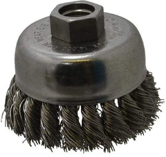 Anderson - 2-3/4" Diam, 5/8-11 Threaded Arbor, Stainless Steel Fill Cup Brush - 0.02 Wire Diam, 3/4" Trim Length, 14,000 Max RPM - Strong Tooling