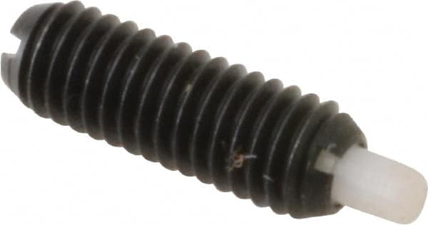 Gibraltar - 10-32, 9/16" Thread Length, 1/8" Plunger Projection, Steel Threaded Spring Plunger - 0.093" Max Plunger Diam, 0.3 Lb Init End Force, 3 Lb Final End Force - Strong Tooling