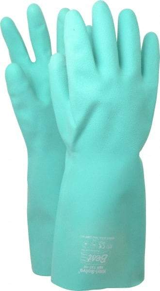 SHOWA - Size XL (10), 15" Long, 22 mil Thick, Nitrile Chemical Resistant Gloves - Textured Finish, Slip-On Cuff, ANSI Abrasion Level 4, ANSI Cut Level 0, ANSI Puncture Level 1, Green - Strong Tooling