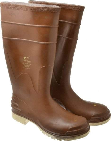 OnGuard - Size 8 Steel Knee Boot - Brown, PVC Upper, 16" High, Chemical Resistant, Non-Slip - Strong Tooling