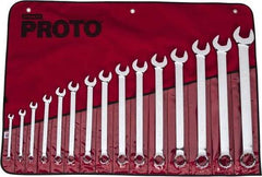 Proto - 15 Piece, 5/16" to 1-1/4", 12 Point Combination Wrench Set - Inch Measurement Standard, Full Polish Finish, Comes in Vinyl Roll - Strong Tooling