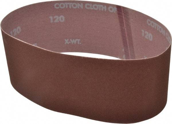 Norton - 3" Wide x 21" OAL, 120 Grit, Aluminum Oxide Abrasive Belt - Aluminum Oxide, Fine, Coated, X Weighted Cloth Backing, Series R228 - Strong Tooling