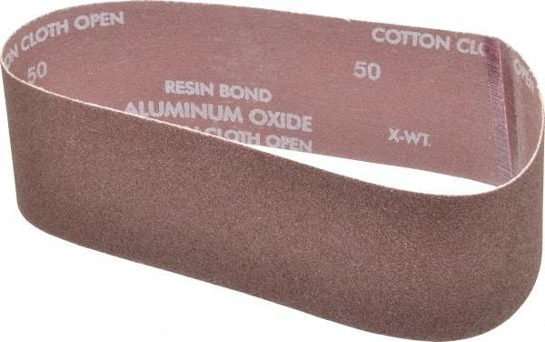 Norton - 3" Wide x 24" OAL, 50 Grit, Aluminum Oxide Abrasive Belt - Aluminum Oxide, Coarse, Coated, X Weighted Cloth Backing, Series R228 - Strong Tooling