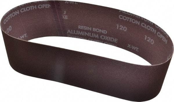 Norton - 3" Wide x 24" OAL, 120 Grit, Aluminum Oxide Abrasive Belt - Aluminum Oxide, Fine, Coated, X Weighted Cloth Backing, Series R228 - Strong Tooling