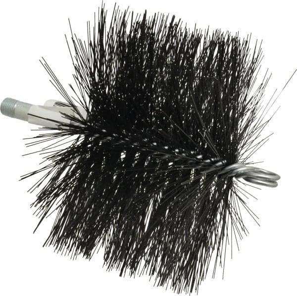 Schaefer Brush - 4-1/2" Brush Length, 6-1/2" Diam, Double Stem, Double Spiral Tube Brush - 7-1/2" Long, Tempered Steel Wire, 1/4" NPT Male Connection - Strong Tooling