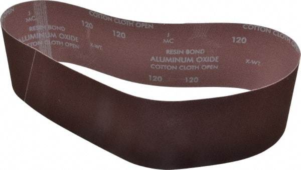 Norton - 4" Wide x 36" OAL, 120 Grit, Aluminum Oxide Abrasive Belt - Aluminum Oxide, Fine, Coated, X Weighted Cloth Backing, Series R228 - Strong Tooling