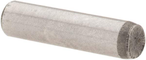 Value Collection - 1/8" Diam x 1/2" Pin Length Grade 8 Alloy Steel Standard Dowel Pin - C 50-58 Hardness, 3,200 Lb Breaking Strength, 1 Beveled & 1 Rounded End - Strong Tooling