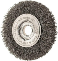 Osborn - 4" OD, 1/2 & 5/8" Arbor Hole, Crimped Steel Wheel Brush - 5/8" Face Width, 13/16" Trim Length, 0.0104" Filament Diam, 6,000 RPM - Strong Tooling