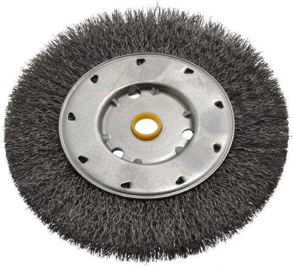 Osborn - 6" OD, 1/2 & 5/8" Arbor Hole, Crimped Steel Wheel Brush - 5/8" Face Width, 1-1/8" Trim Length, 0.0118" Filament Diam, 6,000 RPM - Strong Tooling