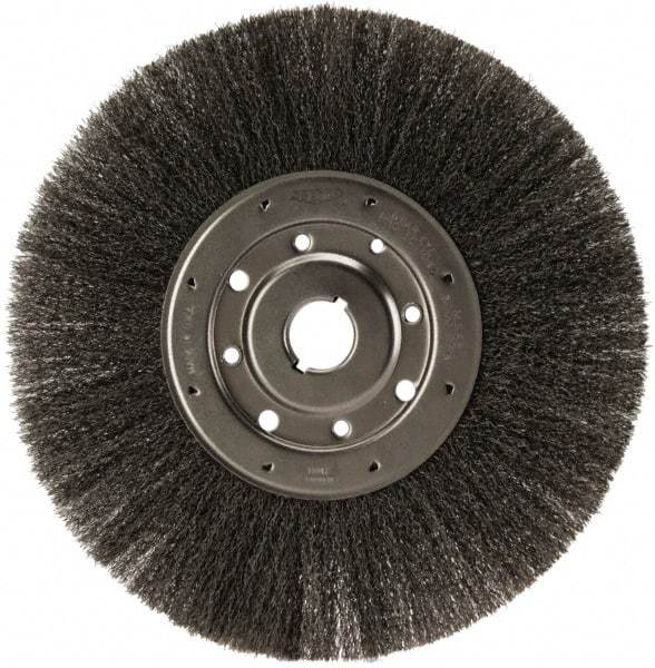 Osborn - 12" OD, 1-1/4" Arbor Hole, Crimped Steel Wheel Brush - 1/2" Face Width, 3" Trim Length, 0.0104" Filament Diam, 3,000 RPM - Strong Tooling