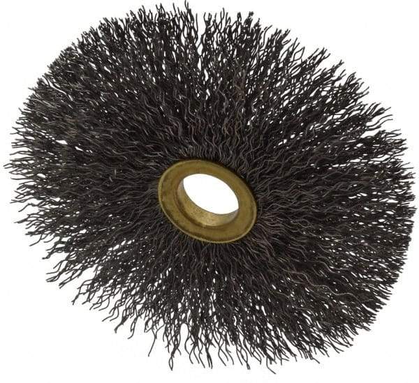 Osborn - 4" OD, 5/8" Arbor Hole, Crimped Steel Wheel Brush - 3/16" Face Width, 1-1/2" Trim Length, 0.014" Filament Diam, 15,000 RPM - Strong Tooling