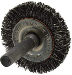 Osborn - 1-1/2" OD, 1/4" Shank Diam, Crimped Steel Wheel Brush - 3/8" Face Width, 9/32" Trim Length, 0.014" Filament Diam, 25,000 RPM - Strong Tooling