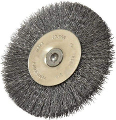 Osborn - 3" OD, 1/4" Shank Diam, Crimped Steel Wheel Brush - 7/16" Face Width, 3/4" Trim Length, 0.008" Filament Diam, 25,000 RPM - Strong Tooling