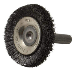 Osborn - 1-1/2" OD, 1/4" Shank Diam, Crimped Steel Wheel Brush - 3/8" Face Width, 3/8" Trim Length, 0.006" Filament Diam, 20,000 RPM - Strong Tooling