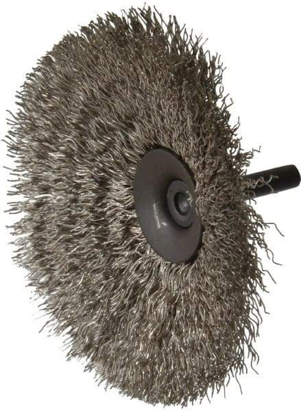 Osborn - 4" OD, 1/4" Shank Diam, Crimped Stainless Steel Wheel Brush - 1/2" Face Width, 1-7/16" Trim Length, 0.014" Filament Diam, 15,000 RPM - Strong Tooling