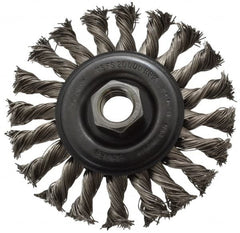 Osborn - 4" OD, 5/8-11 Arbor Hole, Knotted Stainless Steel Wheel Brush - 3/8" Face Width, 7/8" Trim Length, 0.02" Filament Diam, 20,000 RPM - Strong Tooling