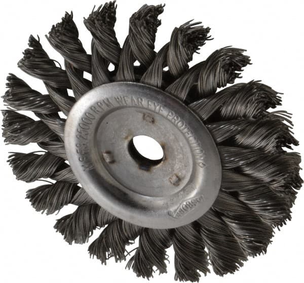 Osborn - 3" OD, 3/8" Arbor Hole, Knotted Steel Wheel Brush - 3/8" Face Width, 5/8" Trim Length, 0.014" Filament Diam, 25,000 RPM - Strong Tooling