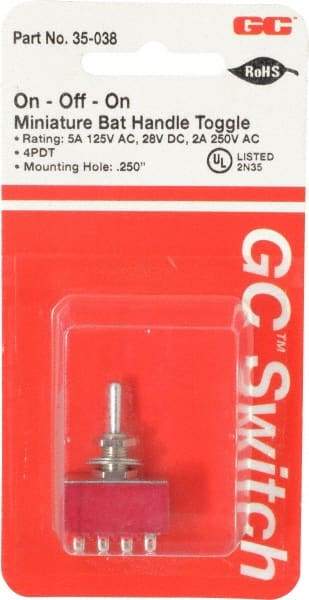 GC/Waldom - 4PDT Miniature On-Off-On Toggle Switch - Solder Lug Terminal, Bat Handle Actuator, 125 VAC at 5 A & 250 VAC at 2 A - Strong Tooling