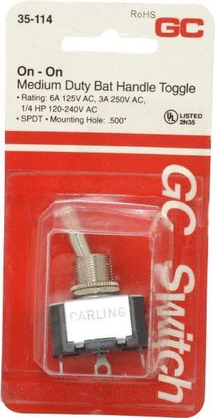 GC/Waldom - SPDT Medium Duty On-On Toggle Switch - Solder Lug Terminal, Bat Handle Actuator, 1/4 hp at 125/250 VAC hp, 125 VAC at 6 A & 250 VAC at 3 A - Strong Tooling