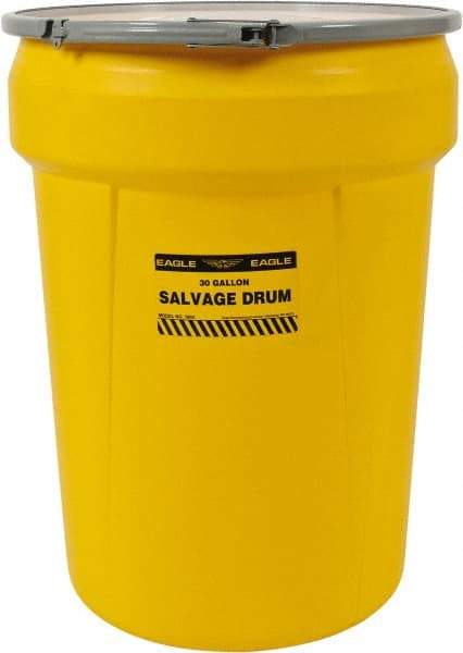 Eagle - 30 Gallon Capacity, Metal Lever Lock, Yellow Salvage Drum - 5 Gallon Container, Polyethylene, 220 Lb. Capacity, UN 1H2/X100/S Listing - Strong Tooling