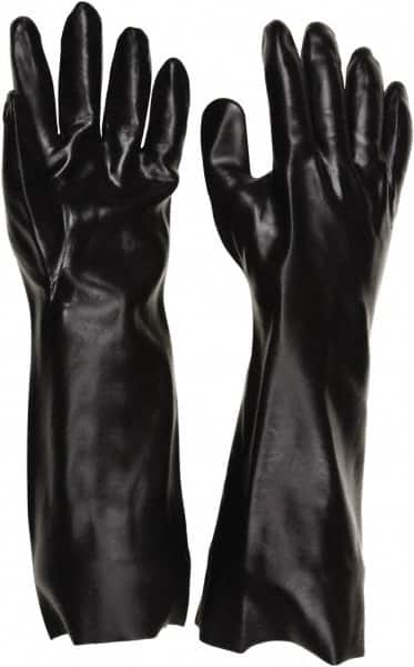 MCR Safety - 37.5 mil Thick, Chemical Resistant Gloves - 18"GAUNTLT LRG BLK 1PR SNGL DIP PVC PLASTIC GLV - Strong Tooling