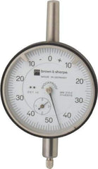 TESA Brown & Sharpe - 0.35" Range, 0-50-0 Dial Reading, 0.001" Graduation Dial Drop Indicator - 2-1/4" Dial, 0.1" Range per Revolution, Revolution Counter - Strong Tooling