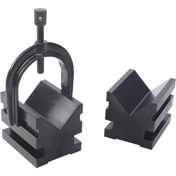 TESA Brown & Sharpe - 12.7 to 2-1/2" Capacity, 90° Angle, Mild Steel V-Block - 3" Long x 2-1/2" Wide x 2-1/2" High, Sold as 2 Block Set - Strong Tooling