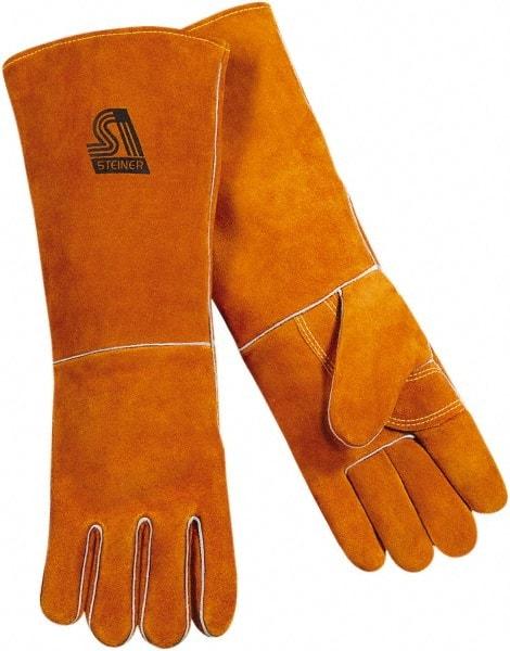 Steiner - Size L Cotton/Foam Lined Cowhide Welding Glove - 18" OAL, Gauntlet Cuff, Thumb Strap, For General Welding - Strong Tooling