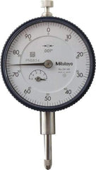 Mitutoyo - 1/2" Range, 0-100 Dial Reading, 0.001" Graduation Dial Drop Indicator - 2-1/4" Dial, 0.1" Range per Revolution, 0.001" Accuracy, Revolution Counter - Strong Tooling