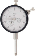 Mitutoyo - 1" Range, 0-100 Dial Reading, 0.001" Graduation Dial Drop Indicator - 2-3/16" Dial, 0.1" Range per Revolution, 0.002" Accuracy, Revolution Counter - Strong Tooling