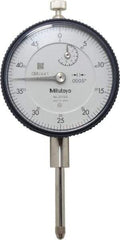 Mitutoyo - 1" Range, 0-50 Dial Reading, 0.0005" Graduation Dial Drop Indicator - 2-3/16" Dial, 0.05" Range per Revolution, 0.002" Accuracy, Revolution Counter - Strong Tooling