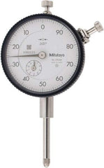 Mitutoyo - 1" Range, 100-0 Dial Reading, 0.001" Graduation Dial Drop Indicator - 2-1/4" Dial, 0.1" Range per Revolution, 0.002" Accuracy, Revolution Counter - Strong Tooling