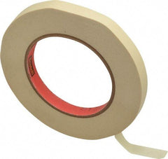 3M - 1/2" Wide x 60 Yd Long Tan Paper Masking Tape - Series 214, 5.8 mil Thick, 27 In/Lb Tensile Strength - Strong Tooling