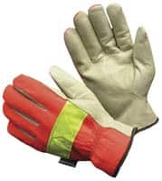 PRO-SAFE - Size S (7) Grain Pigskin Cold Protection Work Gloves - For Work & Driver, Uncoated, Slip-On Cuff, Full Fingered, Orange, Paired - Strong Tooling