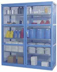 Denios - 2 Door, 8 Shelf, Blue Steel Caged Containment Shelving Safety Cabinet for Corrosive Chemicals - 87" High x 74" Wide x 28" Deep, Manual Closing Door - Strong Tooling