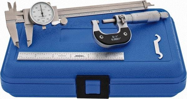 Value Collection - 3 Piece, Machinist Caliper and Micrometer Tool Kit - 0 to 1 Inch Micrometer, 0.0001 Inch Graduation - Strong Tooling