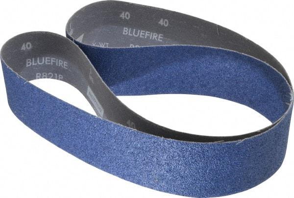 Norton - 2-1/2" Wide x 60" OAL, 40 Grit, Zirconia Alumina Abrasive Belt - Zirconia Alumina, Coarse, Coated, Y Weighted Cloth Backing, Dry, Series R821 - Strong Tooling
