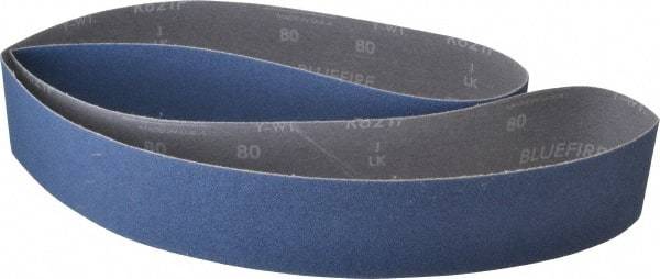 Norton - 2-1/2" Wide x 60" OAL, 80 Grit, Zirconia Alumina Abrasive Belt - Zirconia Alumina, Medium, Coated, Y Weighted Cloth Backing, Dry, Series R821 - Strong Tooling