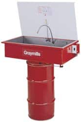 Graymills - Drum Mount Solvent-Based Parts Washer - 20 Gal Max Operating Capacity, Steel Tank, 67-1/8" High x 36" Long x 20" Wide, 115 Input Volts - Strong Tooling