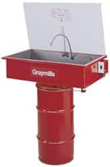 Graymills - Drum Mount Solvent-Based Parts Washer - 10 Gal Max Operating Capacity, Steel Tank, 65" High x 32" Long x 18" Wide, 115 Input Volts - Strong Tooling