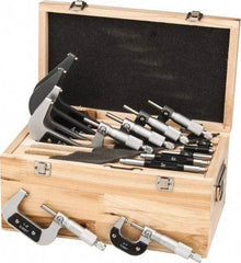 Value Collection - 0 to 6" Range, 6 Piece Mechanical Outside Micrometer Set - 0.0001" Graduation, 0.000160, 0.000200, 0.000240 Accuracy, Ratchet Stop Thimble, Carbide Tipped, Forged Steel (Frame) Face - Strong Tooling