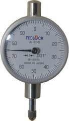 Teclock - 1/4" Range, 0-100 Dial Reading, 0.001" Graduation Dial Drop Indicator - 1-17/32" Dial, 0.1" Range per Revolution, 0.0007" Accuracy - Strong Tooling