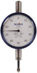 Teclock - 1/4" Range, 0-50-0 Dial Reading, 0.001" Graduation Dial Drop Indicator - 2-11/64" Dial, 0.1" Range per Revolution, 0.0007" Accuracy - Strong Tooling