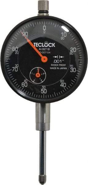 Teclock - 1" Range, 0-100 Dial Reading, 0.001" Graduation Dial Drop Indicator - 2-11/64" Dial, 0.1" Range per Revolution, 0.0014" Accuracy, Revolution Counter - Strong Tooling