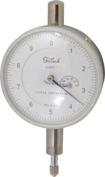 Teclock - 0.05" Range, 0-10 Dial Reading, 0.0001" Graduation Dial Drop Indicator - 2-13/64" Dial, 0.01" Range per Revolution, 0.0002" Accuracy, Revolution Counter - Strong Tooling