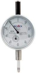 Teclock - 10mm Range, 0-100 Dial Reading, 0.01" Graduation Dial Drop Indicator - 2-11/64" Dial, 1" Range per Revolution, 0.015" Accuracy, Revolution Counter - Strong Tooling